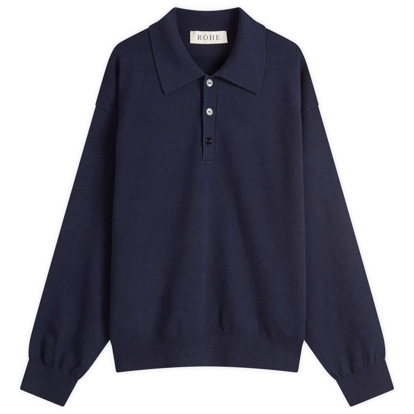 Villapaita Róhe Rohe Knitted Long Sleeve Polo Tummansininen | 314-23-413