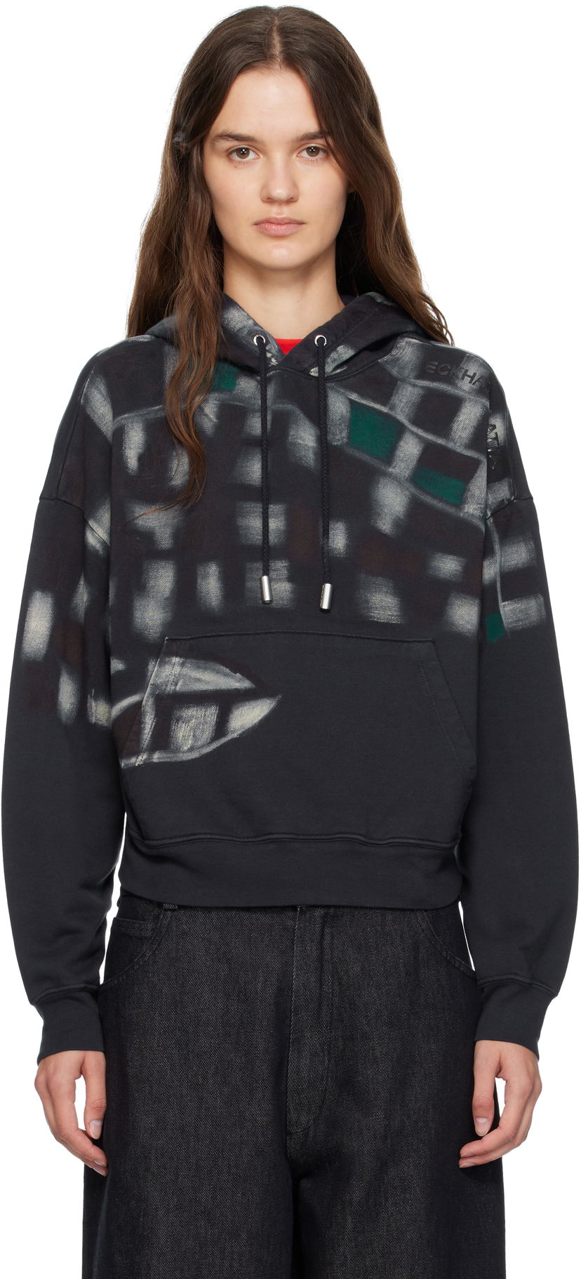 Huppari Eckhaus Latta Eckhaus Latta Garment-Dyed Printed Hoodie Musta | 251-EL-PF25-P -