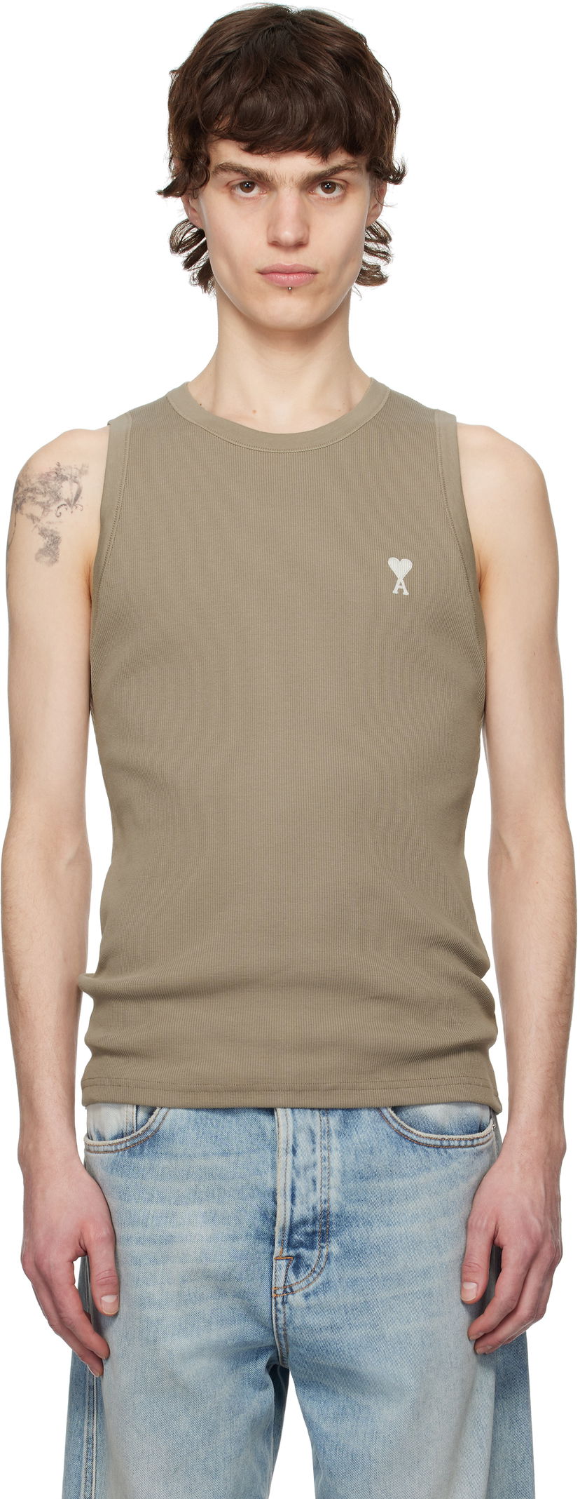Tankkitoppi AMI AMI Paris Ribbed Ami de Coeur Tank Top Ruskea | HTK060.JE0117