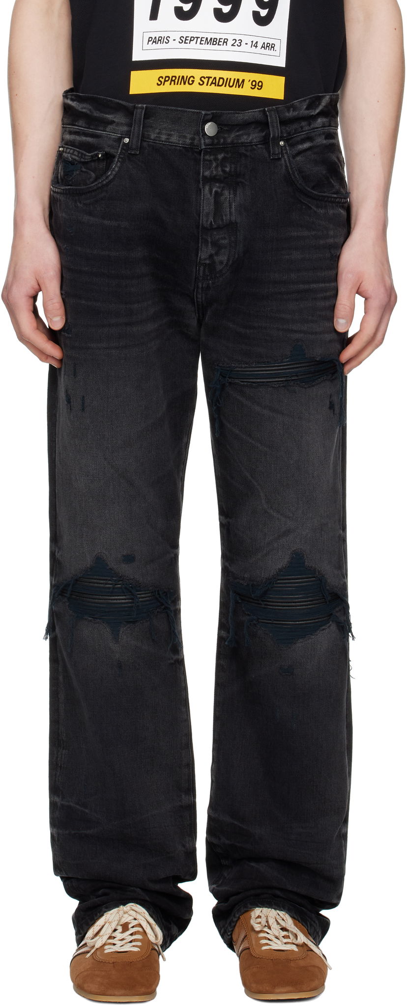 Jeans AMIRI AMIRI Leather Straight MX1 Jeans Musta | AMDNGH1086