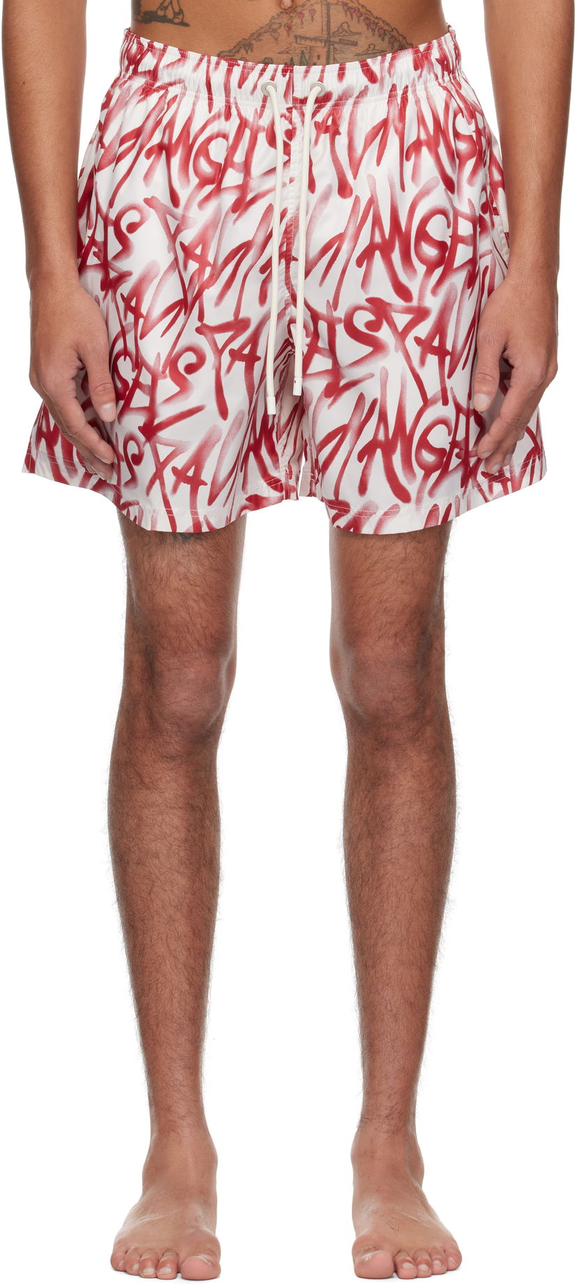 Uimapuvut Palm Angels Palm Angels Graffiti Print Swim Shorts Valkoinen | PMFD012S25FAB0010325