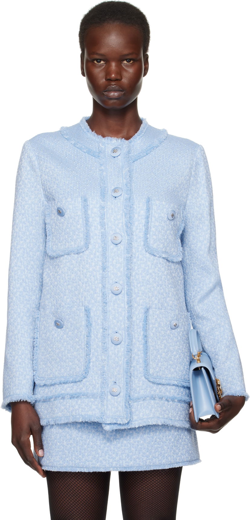 Takki Dolce & Gabbana Dolce&Gabbana Single-Breasted Raschel Tweed Jacket Sininen | F29YCT HUMUA