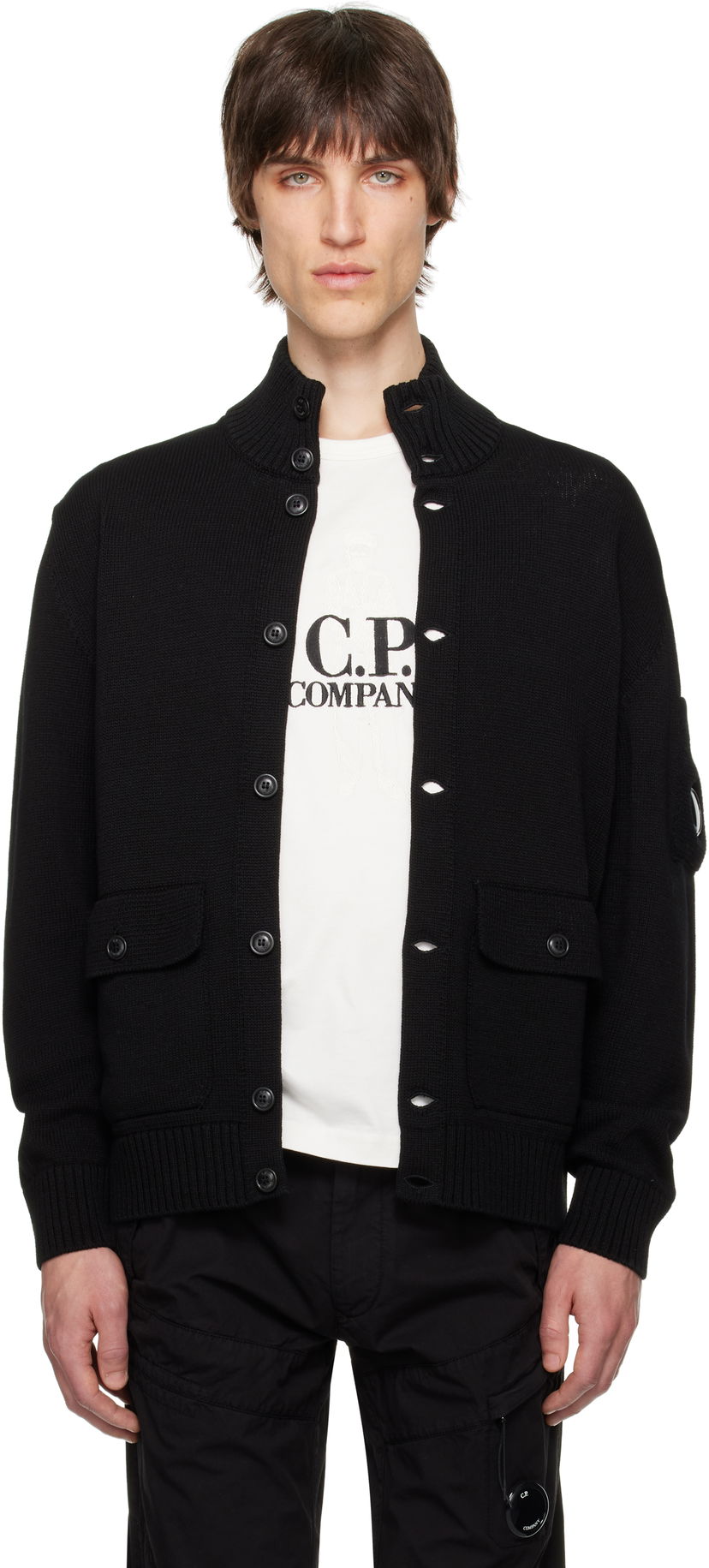 Villapaita C.P. Company C.P. Company Knit Lens Cardigan Musta | 18CMKN078A-110058A