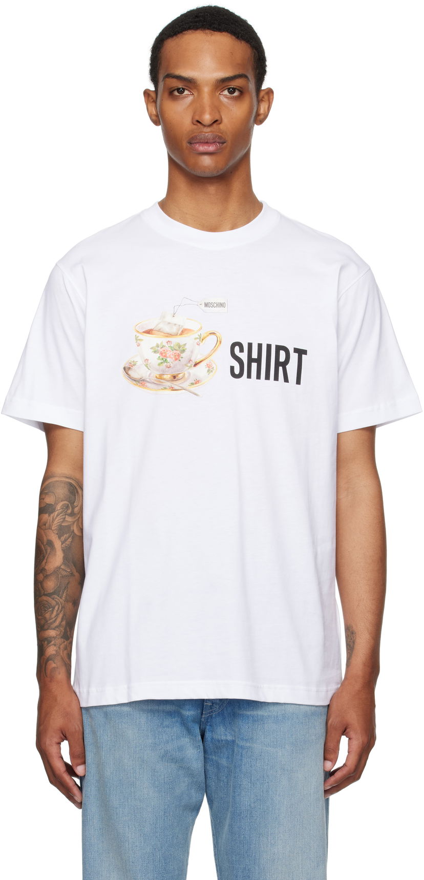 T-paita Moschino Moschino Teacup Graphic Organic Cotton T-Shirt Valkoinen | 252ZZ072852411001