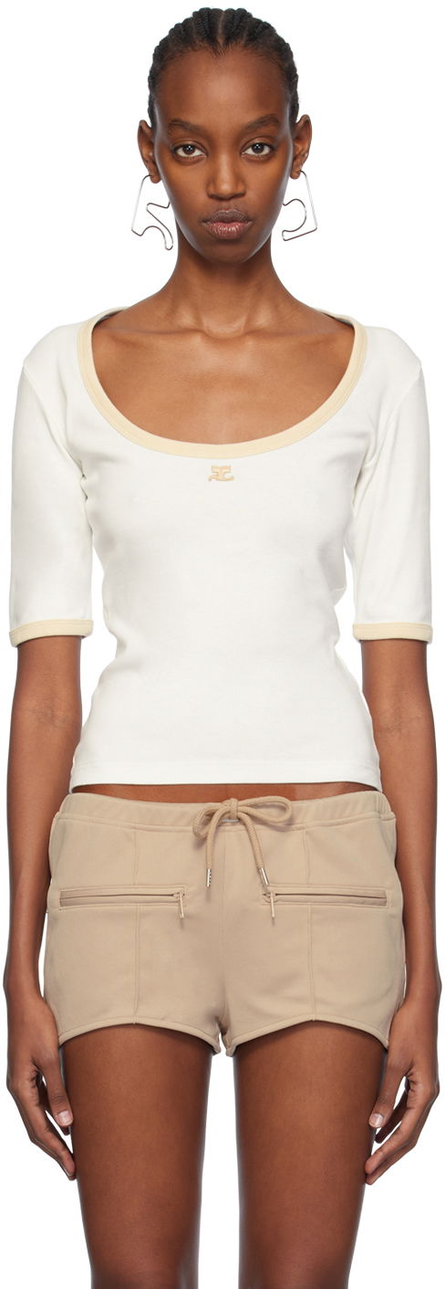 T-paita Courrèges Slim Scoop Neck T-Shirt Valkoinen | 124JTS116JS0070