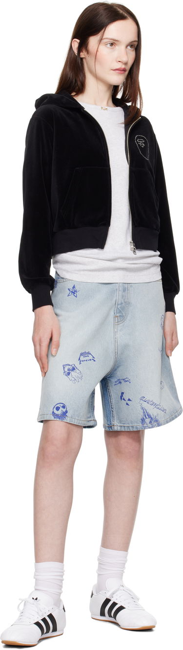Huppari BAPE A Bathing Ape Crystal Stone Ape Head Velour Cropped Hoodie Musta | 001ZPK802004L, 3