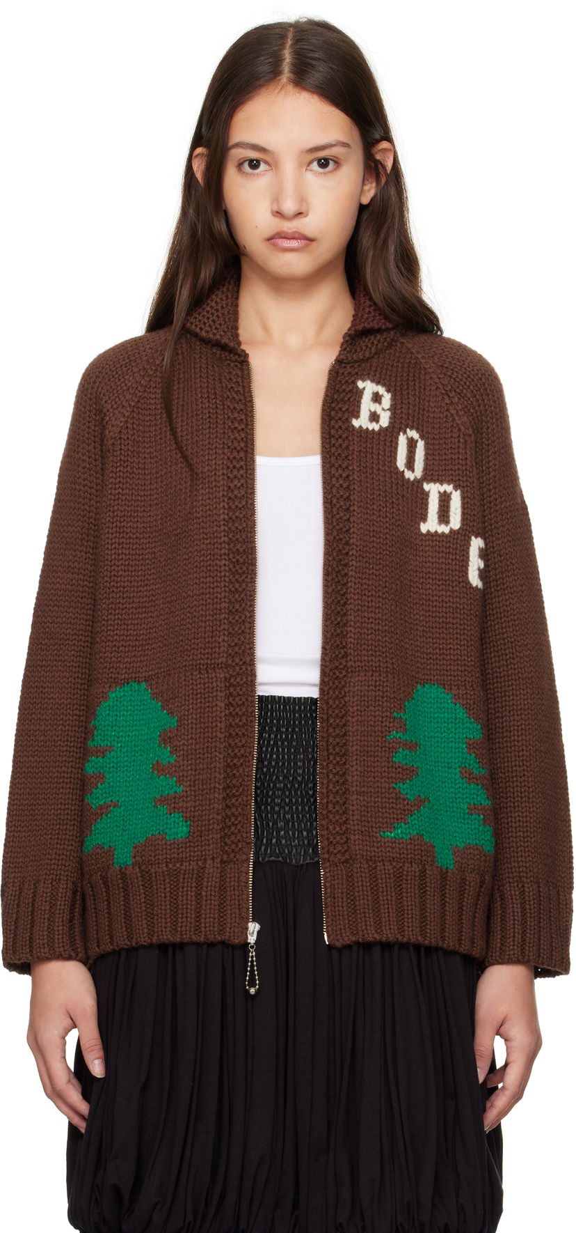 Villapaita Bode Fir Shawl Collar Cardigan Ruskea | MRF24KT010