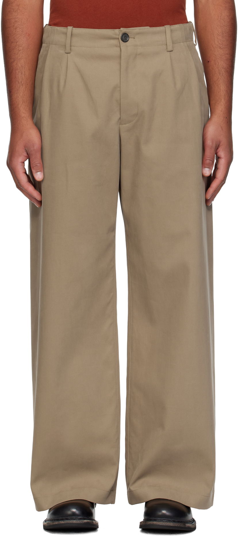 Housut OUR LEGACY Bridge Pleated Wide-Leg Chino Trousers Beige | M4254BS