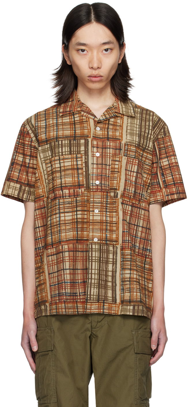 Paita BEAMS BEAMS PLUS Block Print Short Sleeve Shirt Ruskea | 3801-0108-139
