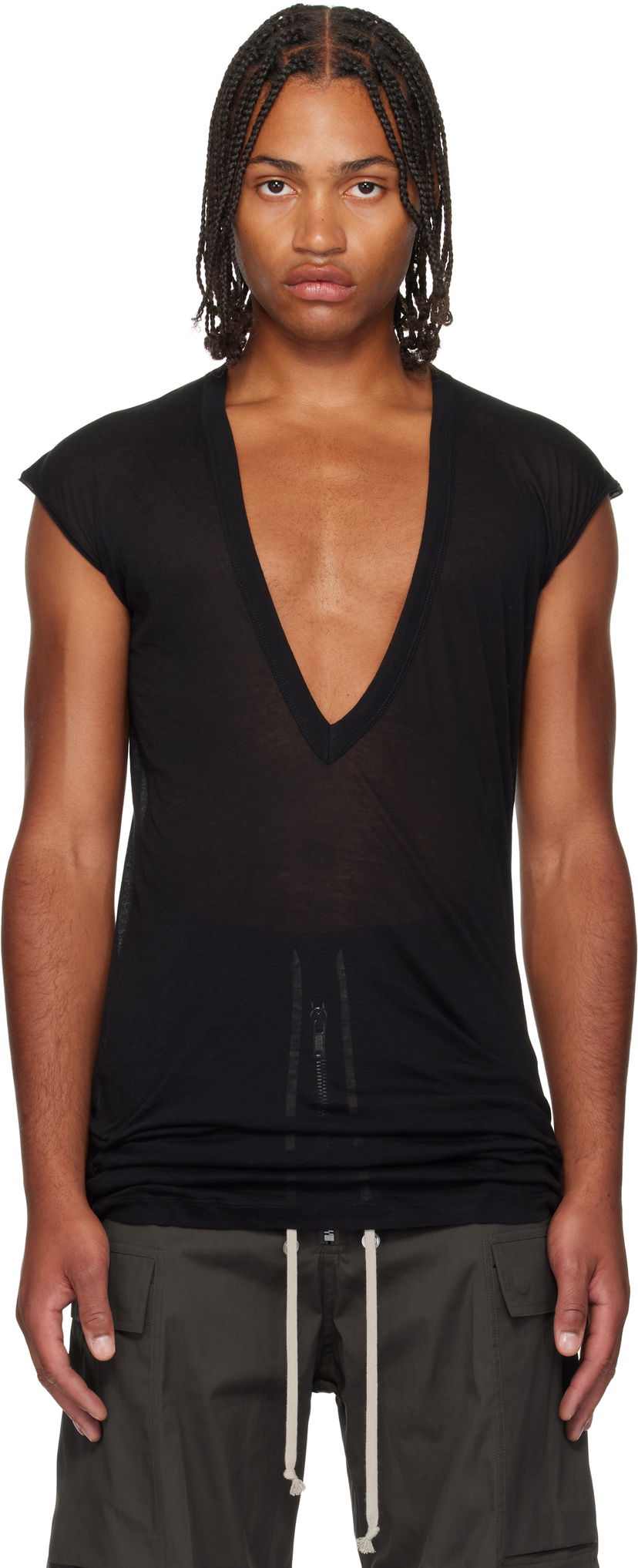 T-paita Rick Owens Rick Owens Concordians Dylan Deep V-Neck T-Shirt Musta | RU02E1157 UC