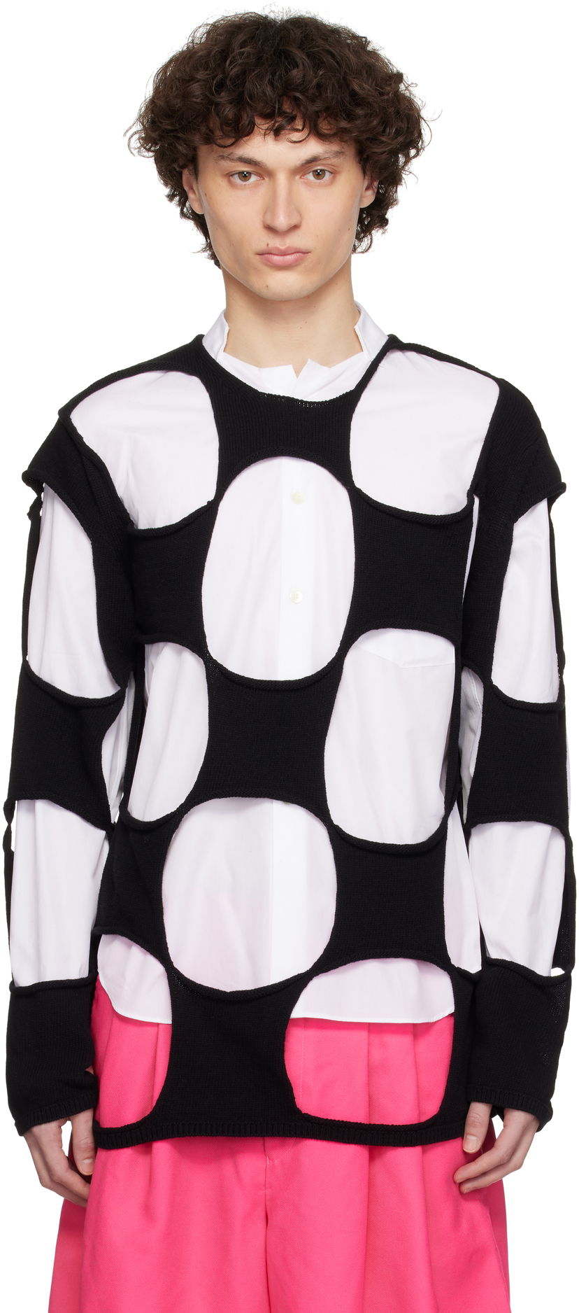 Villapaita Comme des Garçons Homme Plus Cotton Code Intarsia B Pattern Crewneck Sweater Musta | PO-N012-051