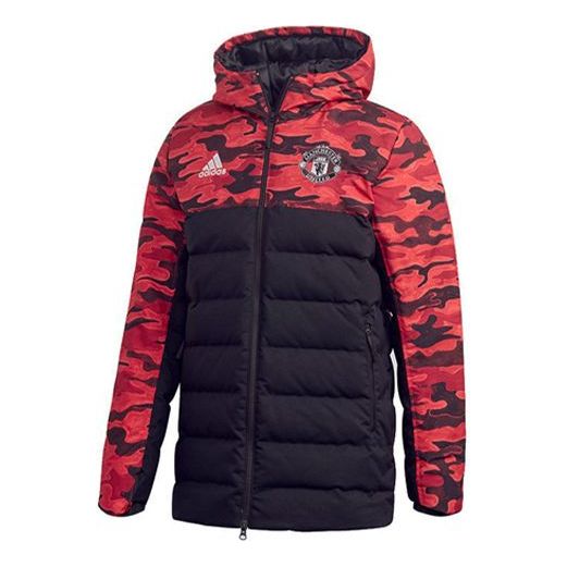 Puffer takki adidas Originals Manchester United Camouflage Colorblock Hooded Down Jacket Punainen | FR3871