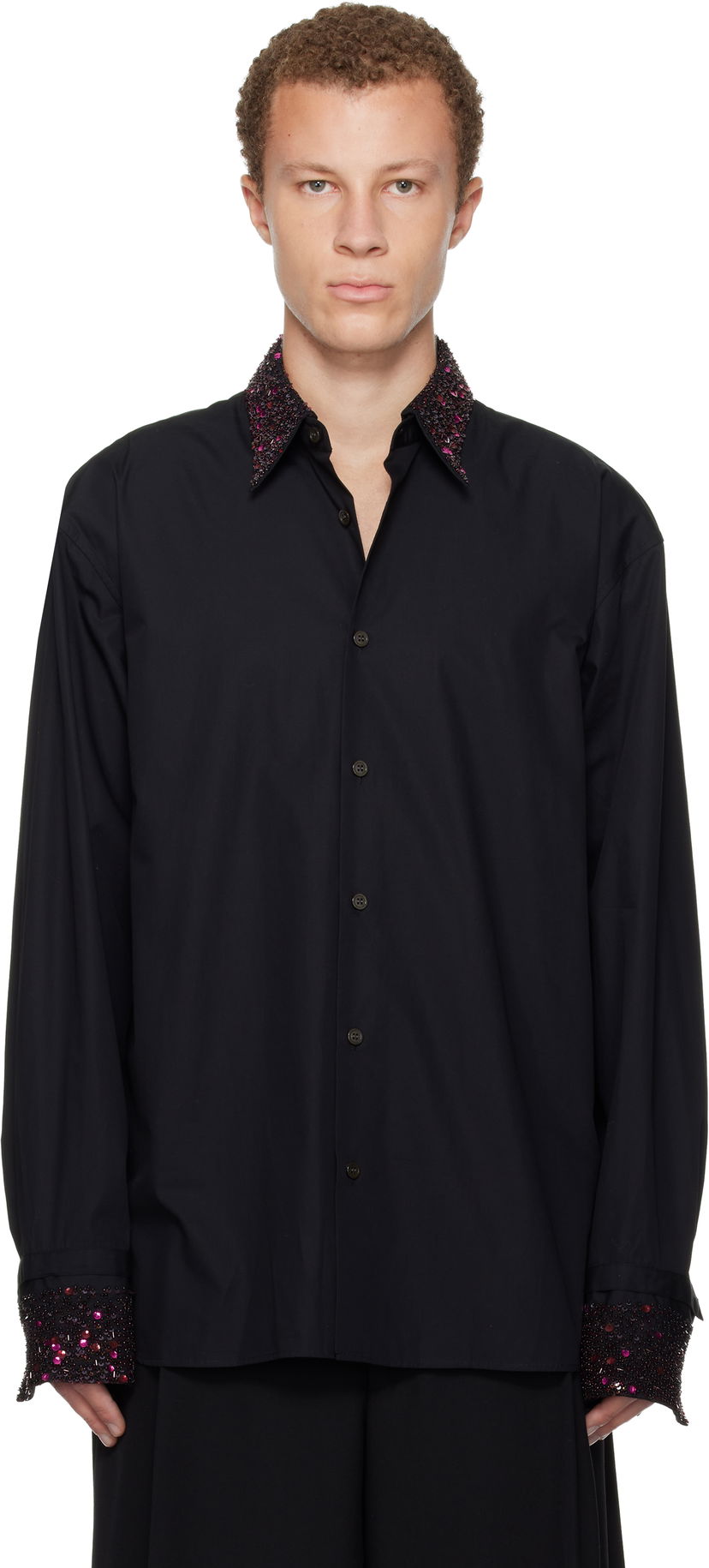Paita Dries Van Noten Dries Van Noten Sequinned Trim Shirt Musta | 252-020740-2293