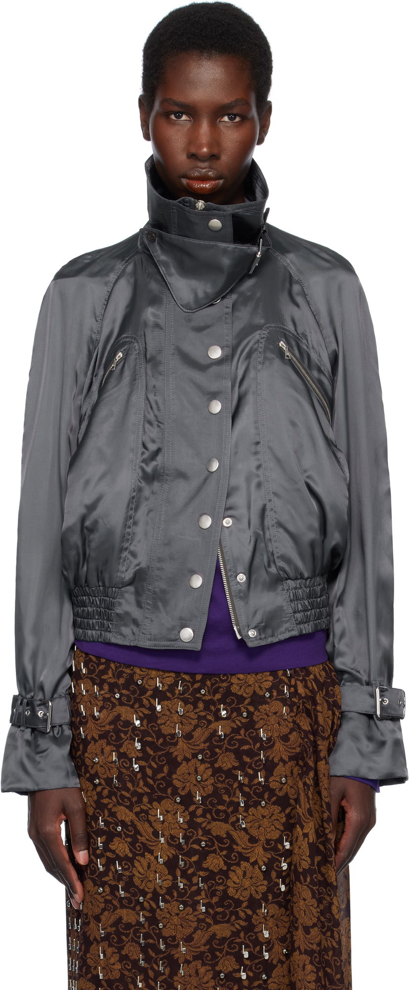 Bomber-takki Dries Van Noten Dries Van Noten Satin Bomber Jacket Harmaa | 251-010506-1427