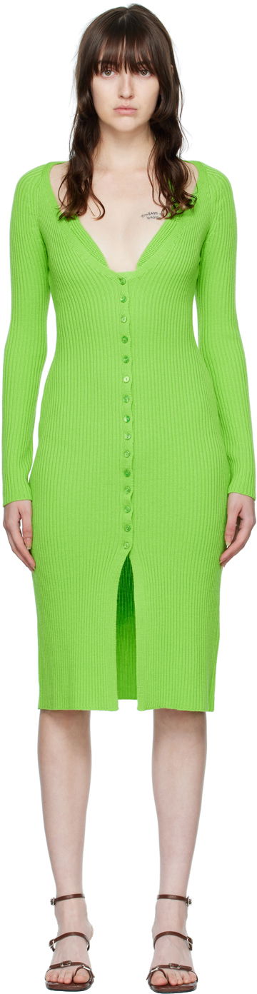 Mekko Blumarine Ribbed Button-Up Midi Dress Vihreä | 2A210A