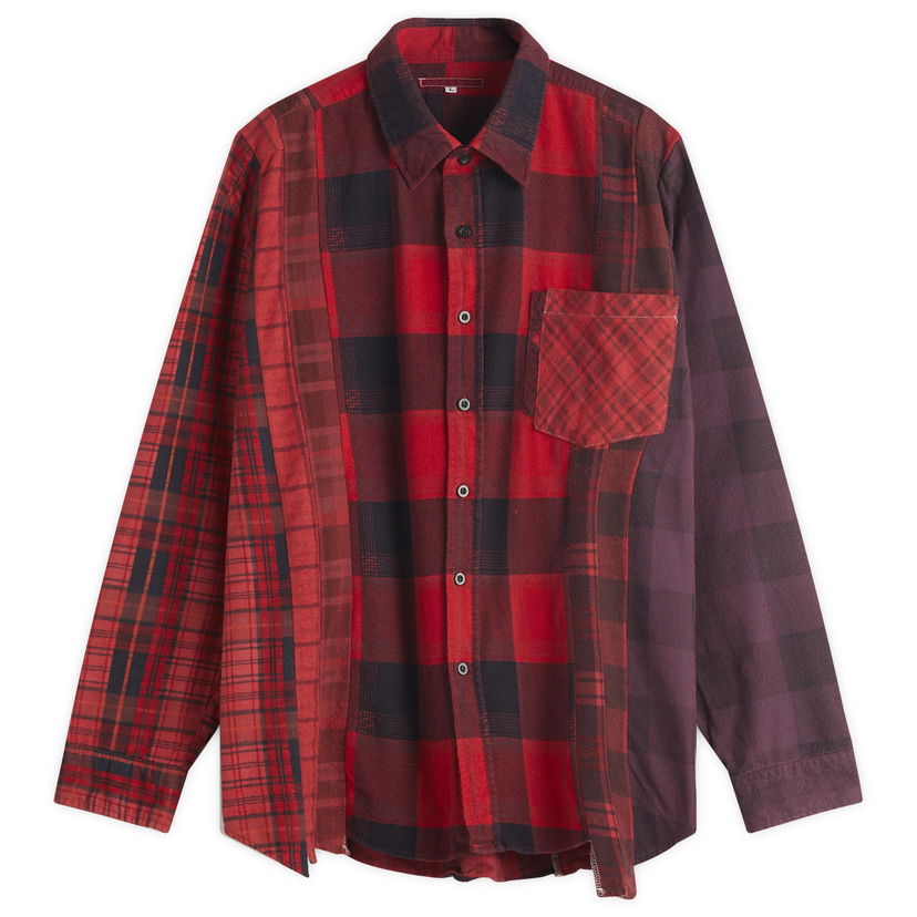 Paita Needles 7 Cuts Wide Over Dyed Flannel Shirt, Size Large Punainen | QV400-A