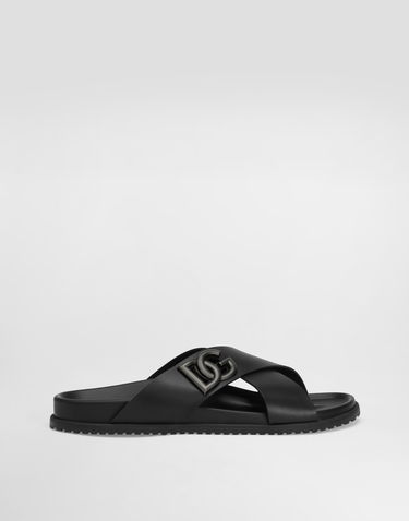 Asusteet Dolce & Gabbana Dolce & Gabbana Calfskin Slides with DG Logo Musta | A80525A9Q6780999, 0