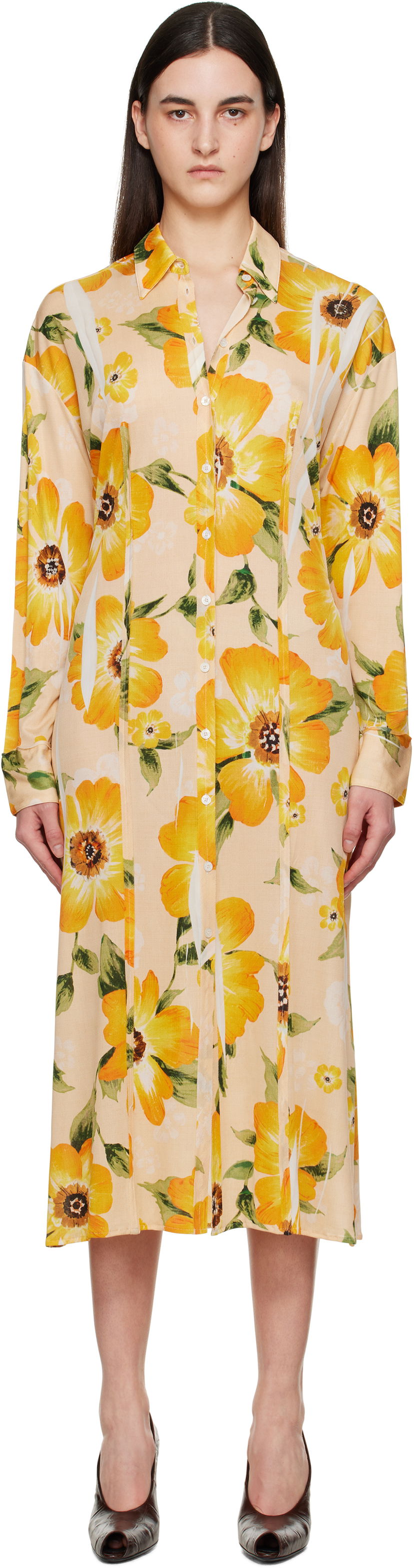 Mekko Acne Studios Acne Studios Button-Up Floral Print Midi Dress Keltainen | A20803-