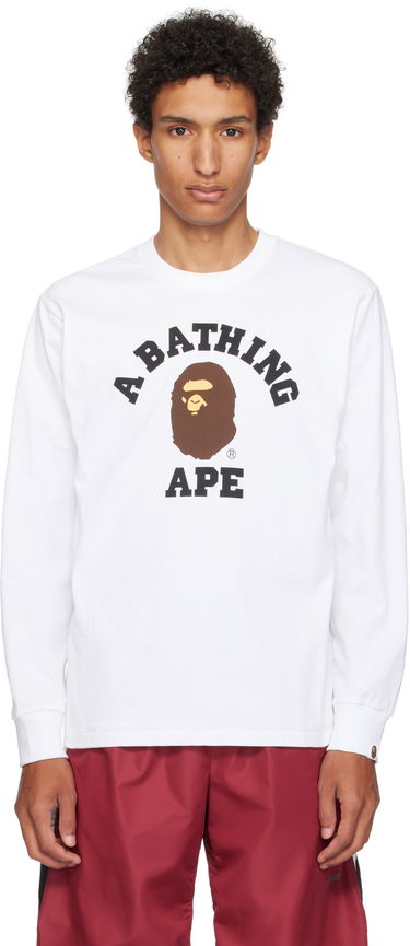 T-paita BAPE A Bathing Ape College Long Sleeve T-Shirt Valkoinen | 001LTL301013M, 0
