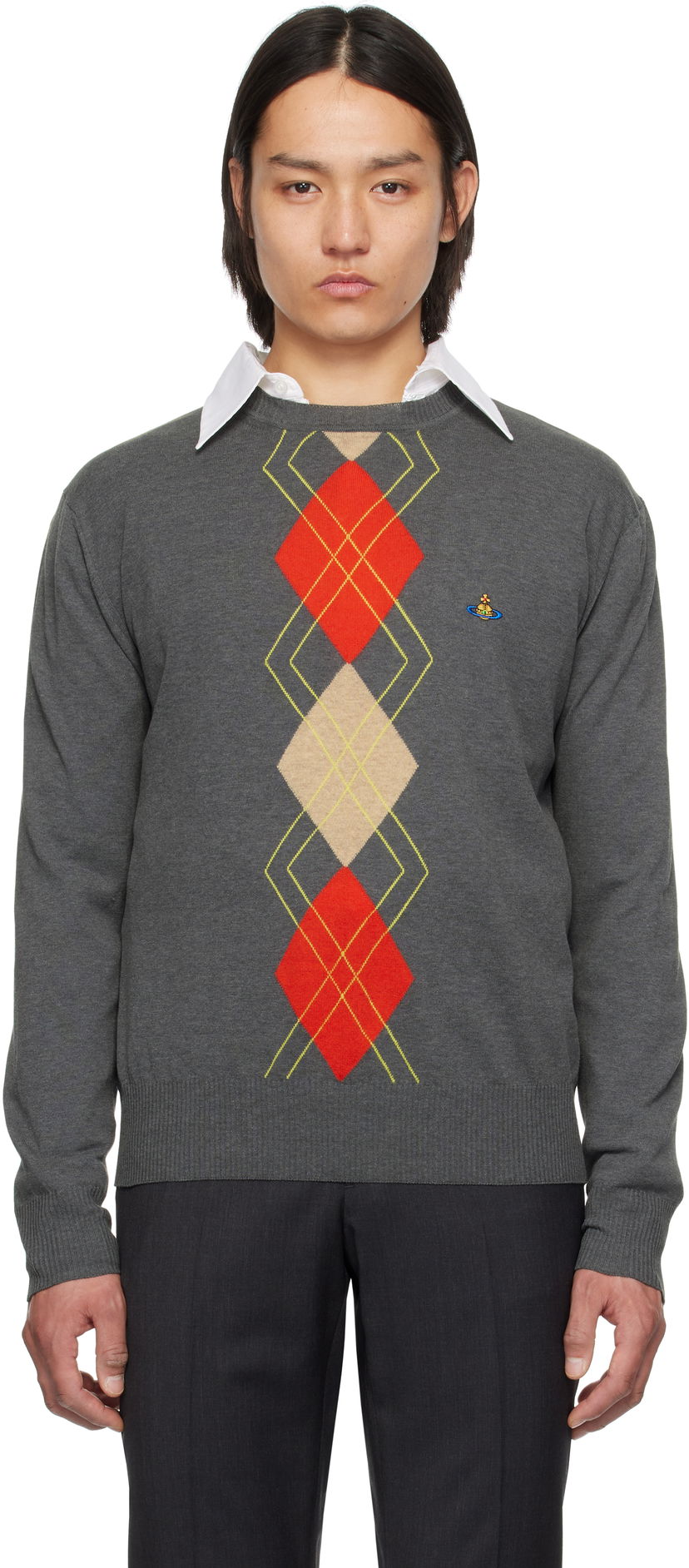 Villapaita Vivienne Westwood Vivienne Westwood Argyle Round Neck Sweater Harmaa | 2701002D-Y003D-