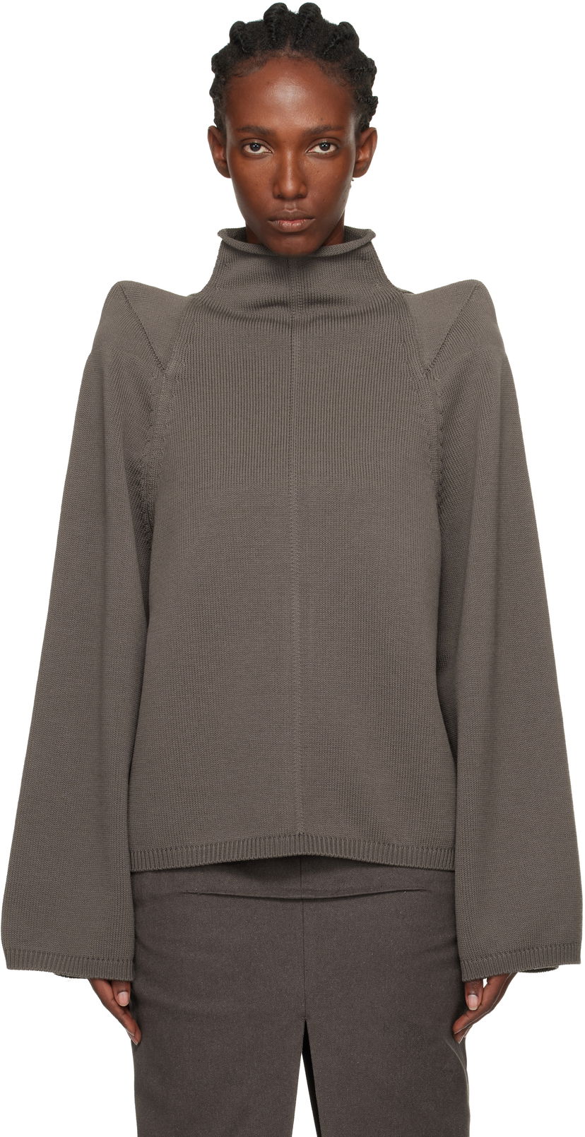 Villapaita Rick Owens Concordians Con Ribbed Knit Structured Shoulder Turtleneck Harmaa | RO02E4657 KWVLH