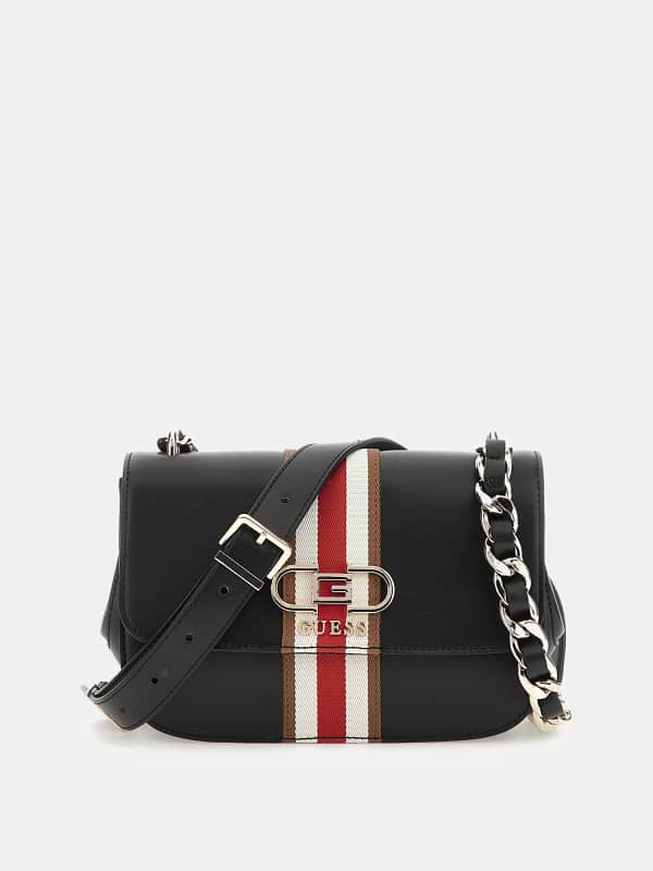 Käsilaukku GUESS Nelka Front-Stripe Mini Crossbody Musta | HWVG9307200