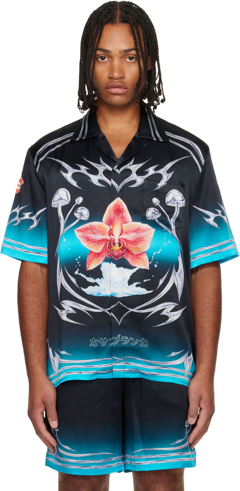 Paita Casablanca Casablanca Blades Orchid Mushroom Gradient Short Sleeve Silk Satin Shirt Monivärinen | M-AW25-SH-003-03