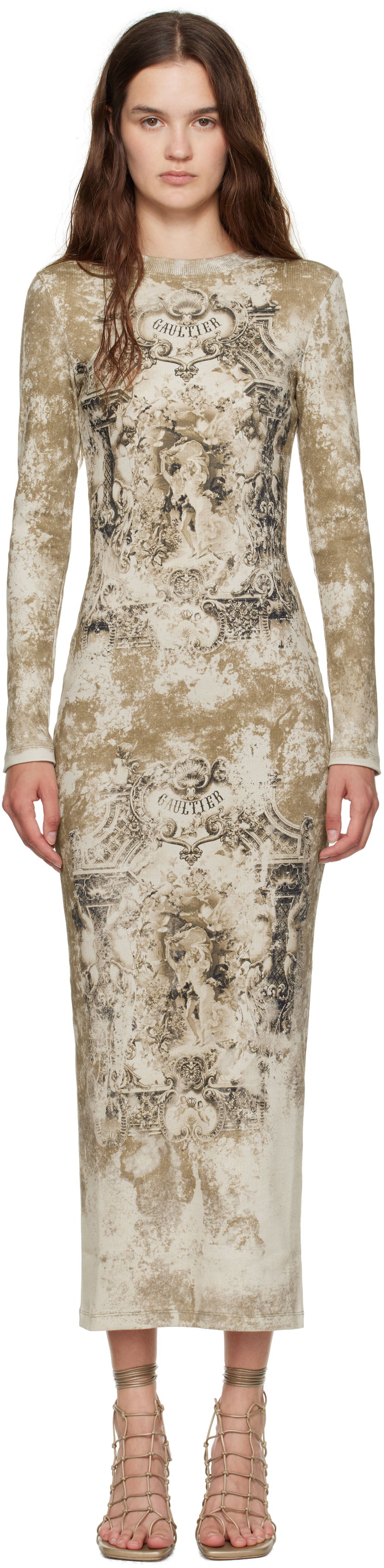 Mekko Jean Paul Gaultier Jean Paul Gaultier 'The Médaillon' Cotton Maxi Dress Beige | 25/03-W-DR018-J013P-6965
