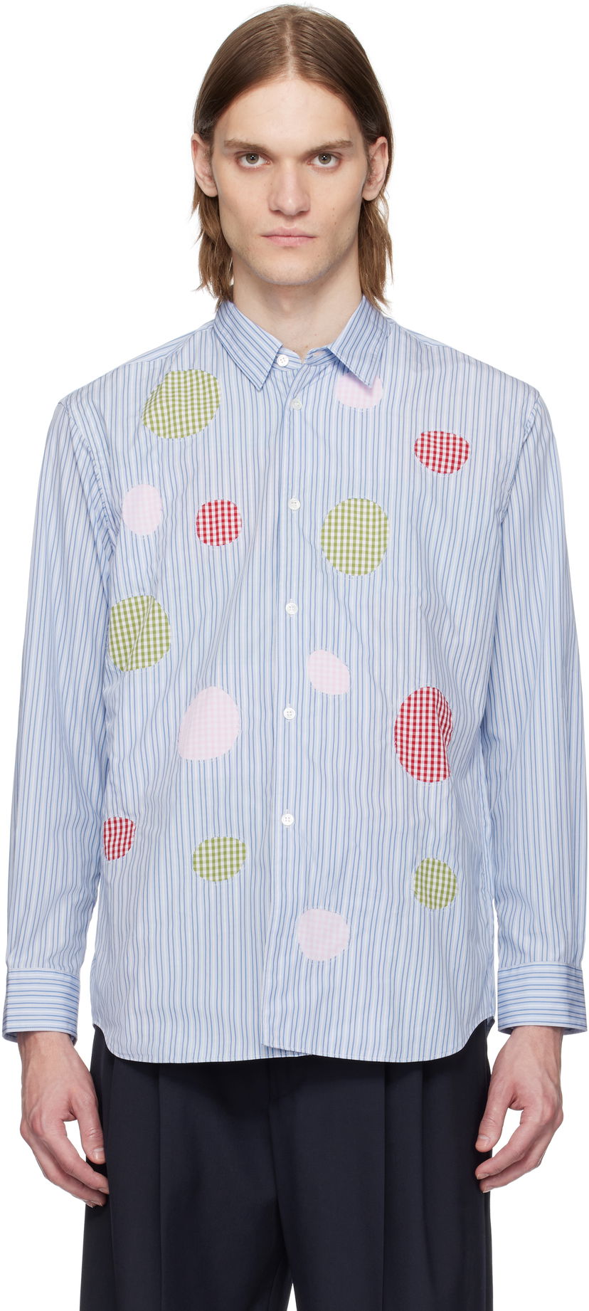 Paita Comme des Garçons Comme des Garçons Yarn Dyed Stripe Poplin & Check Shirt Sininen | FO-B014-051