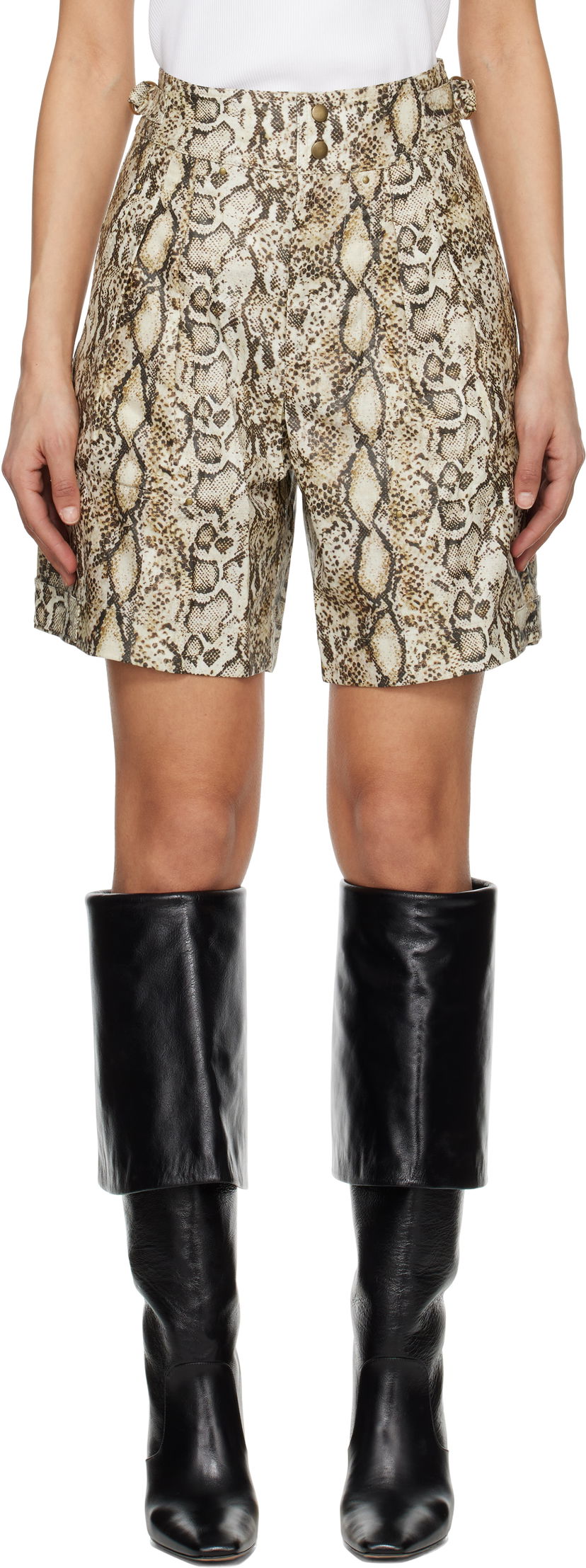 Shortsit ISABEL MARANT Isabel Marant Felize Printed Leather Shorts Beige | SH0213FA-C1C01I
