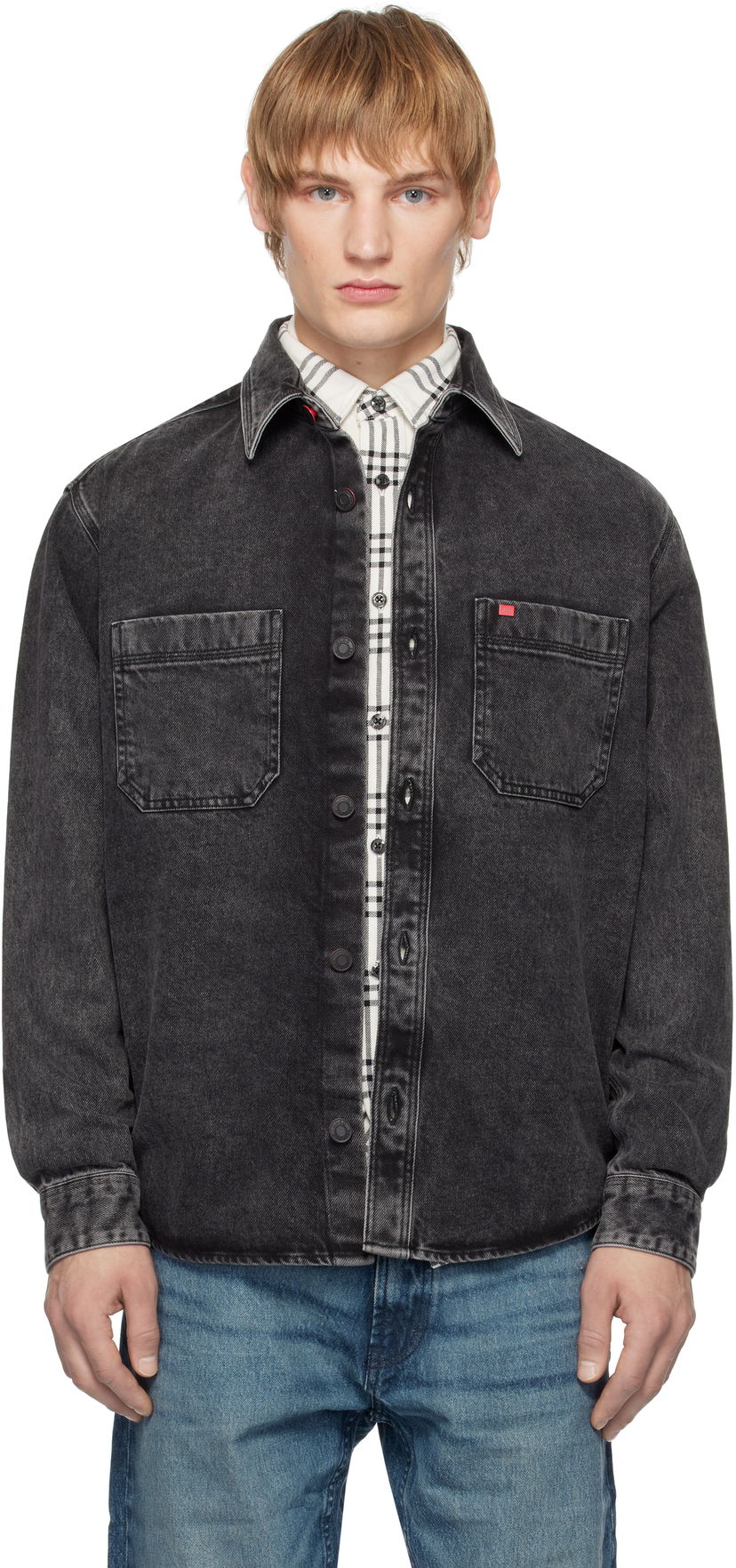 Paita BOSS Faded Denim Shirt Musta | 50534220