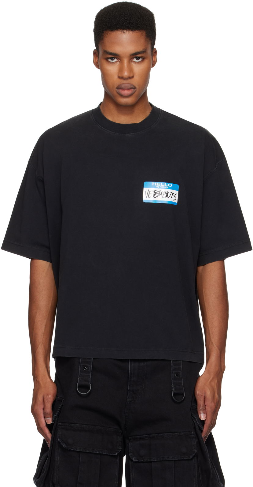 T-paita VETEMENTS My Name Sticker Cropped Boxy T-Shirt Musta | UA66TR710B