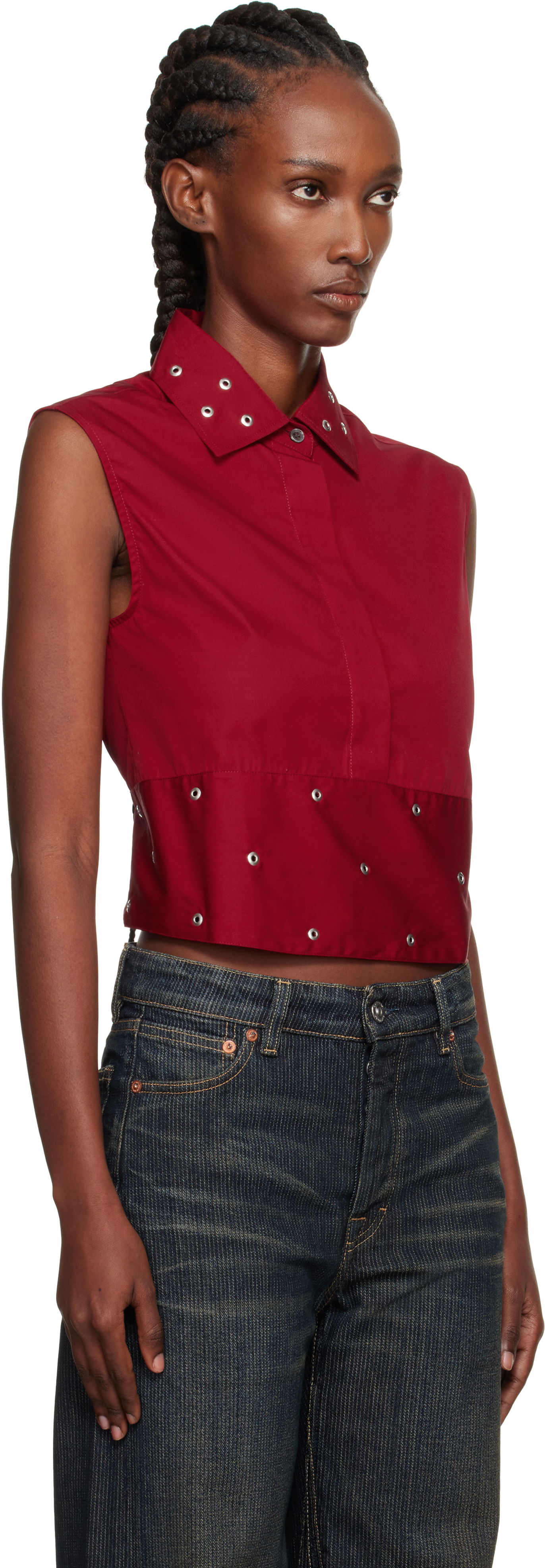 Crop top OUR LEGACY Sleeveless Collared Eyelet Crop Girdle Top Punainen | W4252GLR, 1