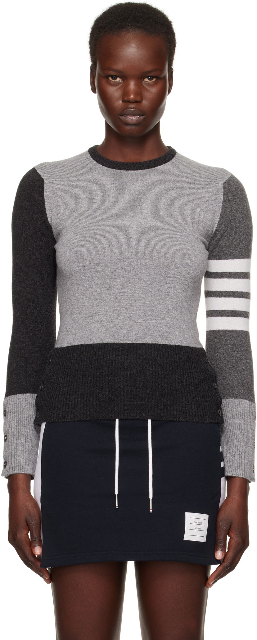Villapaita Thom Browne Colorblock Crew Neck Sweater Harmaa | FKA001F-00011
