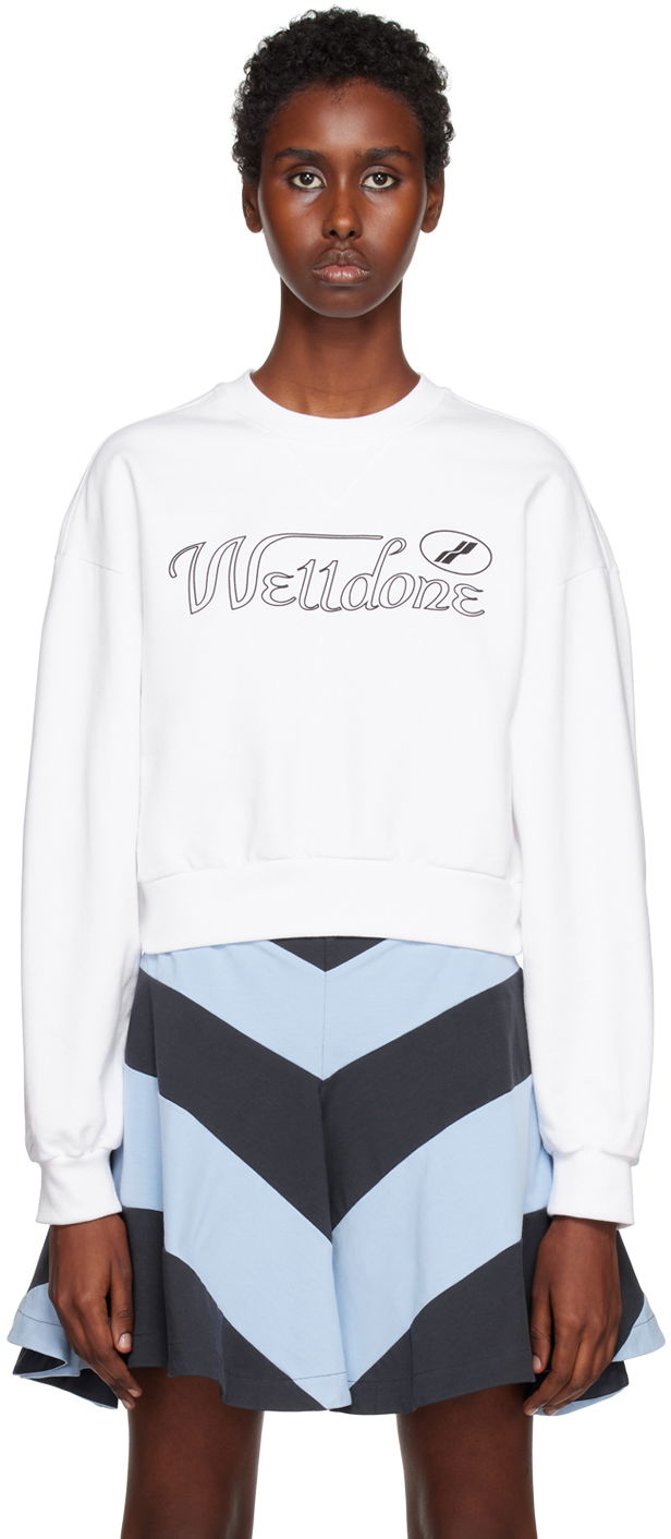 Huppari We11done Cropped Graphic Sweatshirt Valkoinen | WD-TS3-22-860-W-WH