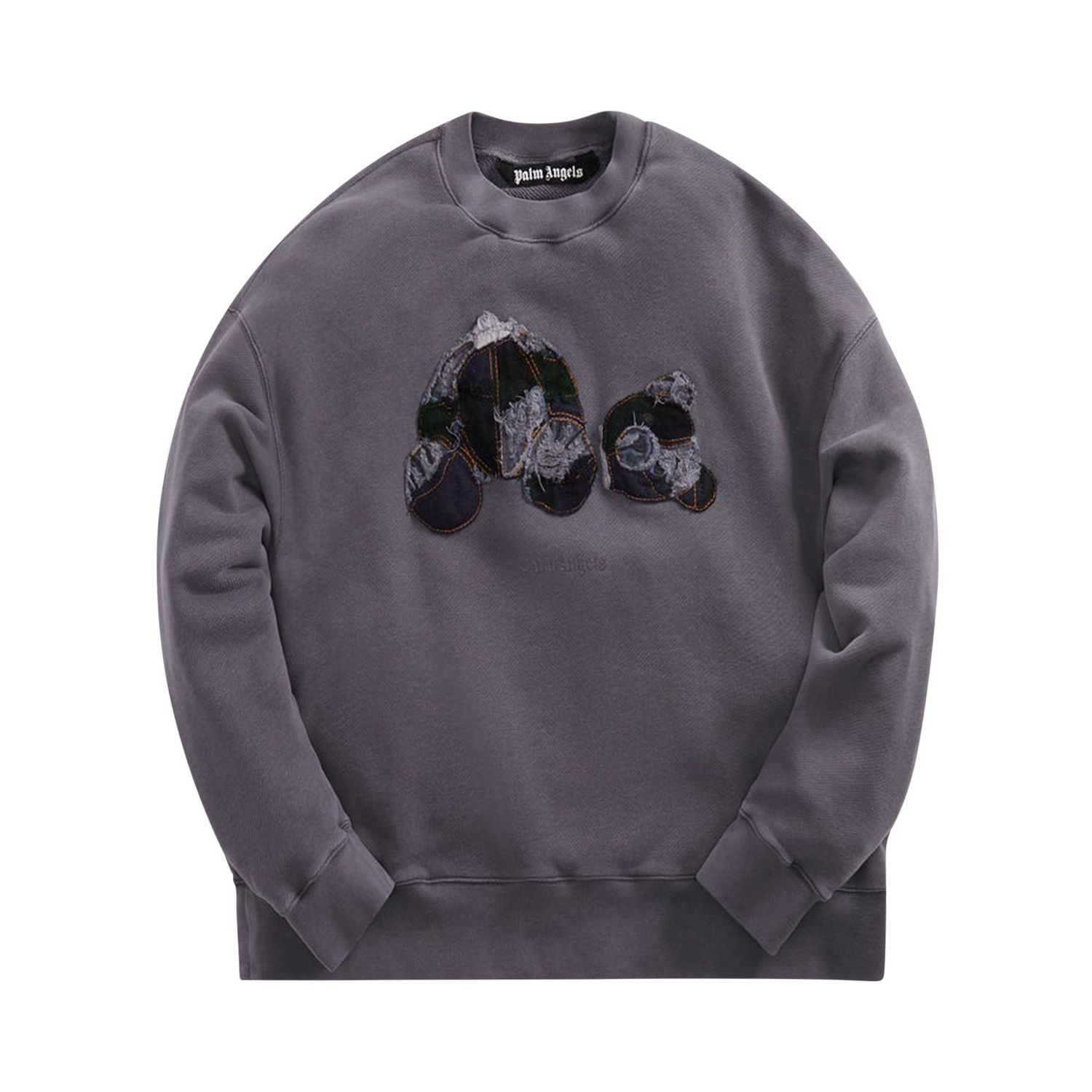 Huppari Palm Angels Patchwork Ripped Bear Crew Harmaa | PMBA026F22FLE0024940, 1