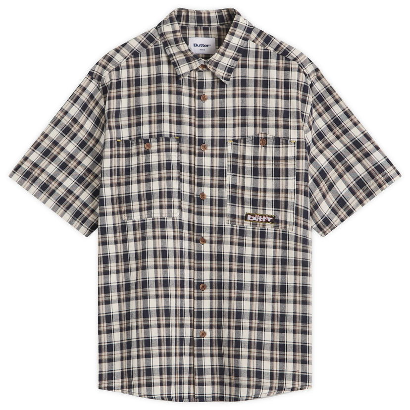 Paita Butter Goods Butter Goods Asymmetrical Short Sleeve Shirt Beige | BG251403-BLU