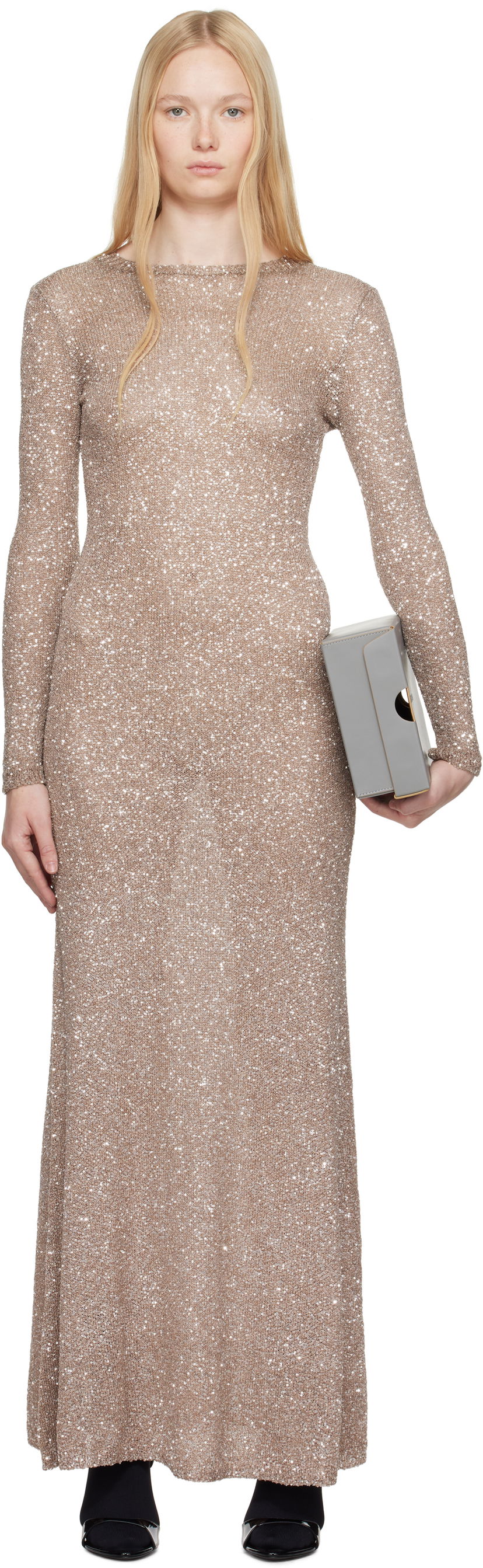 Mekko Balenciaga Balenciaga Sequin Maxi Dress Beige | 818990 T7196