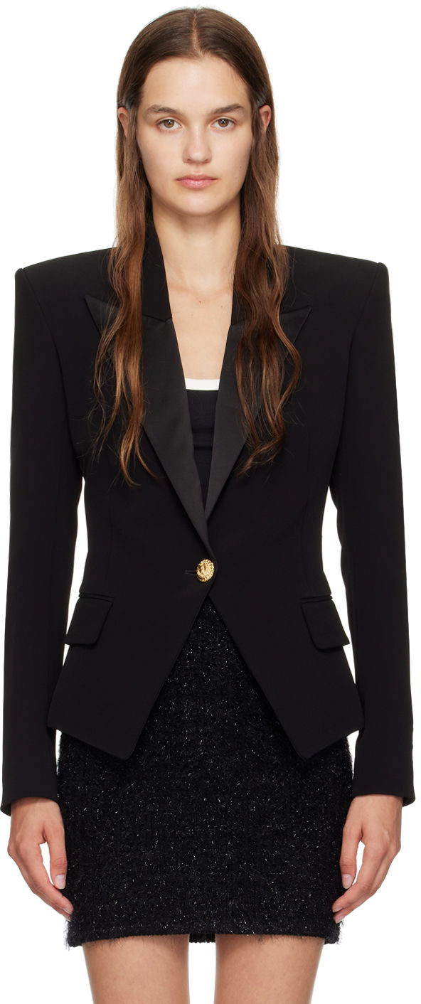Takki Balmain Single-Button Satin-Lapel Blazer Musta | DF1SE059VB00