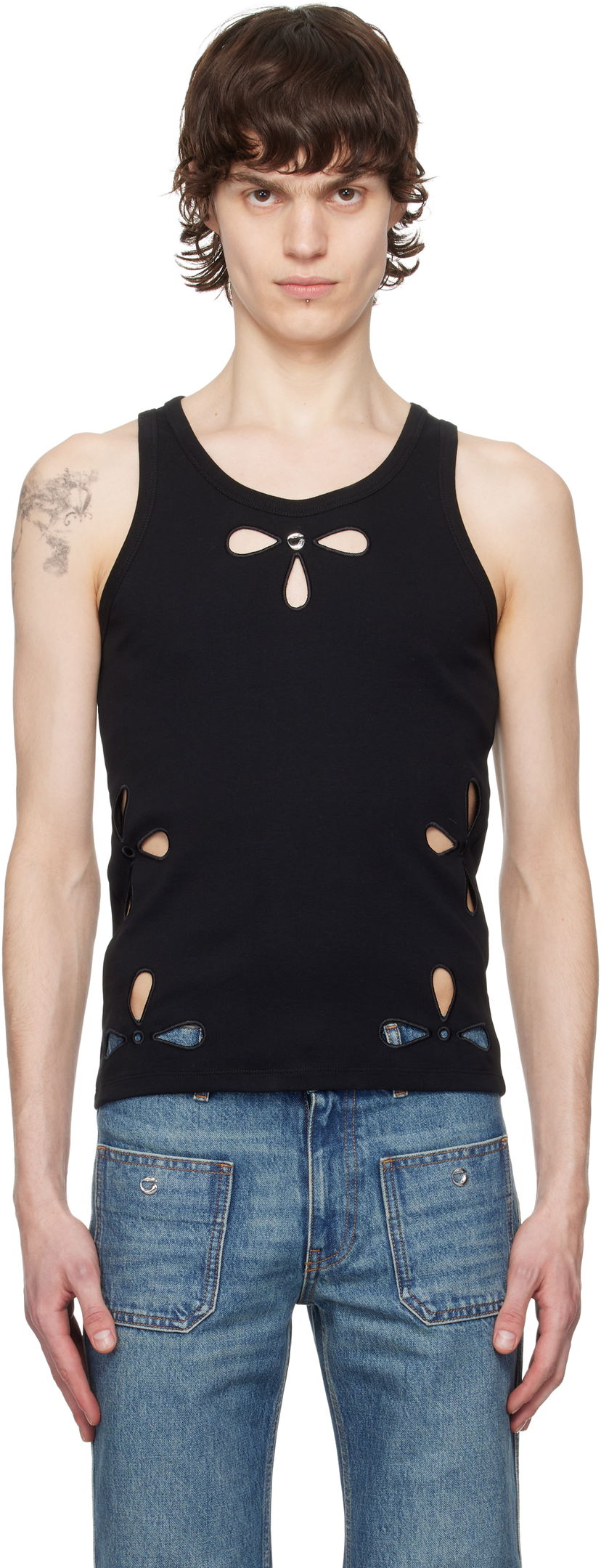 Tankkitoppi Coperni Coperni Petal Embroidered Tank Top Musta | COPJS123F5012MEN