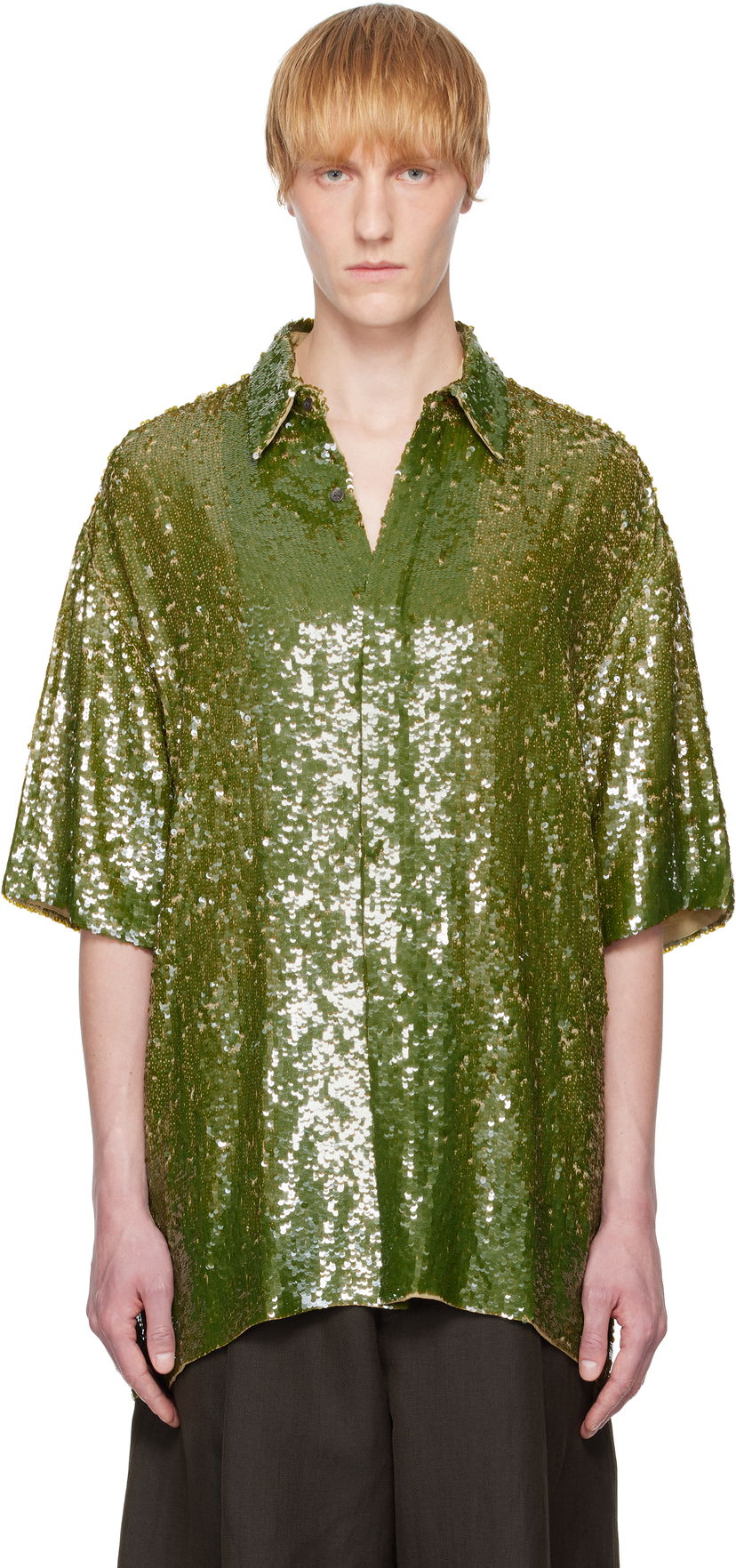 Paita Dries Van Noten Dries Van Noten Sequin Button-Up Shirt Vihreä | 251-080751-1480