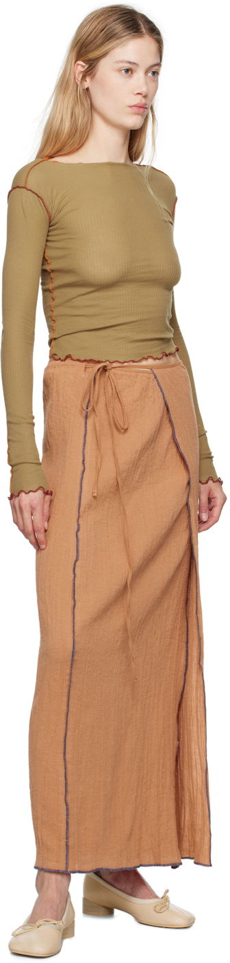 Hame Baserange Maxi Skirt with Front Slits Beige | SKSKW-CL-AU24, 3