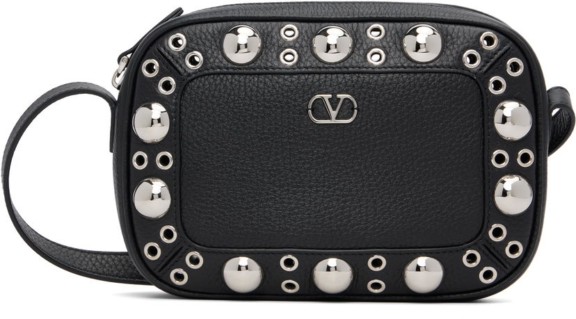 Olkalaukku Valentino Valentino Garavani Nellcôte Calfskin Studded Shoulder Bag Musta | 7Y2B0R74MJL