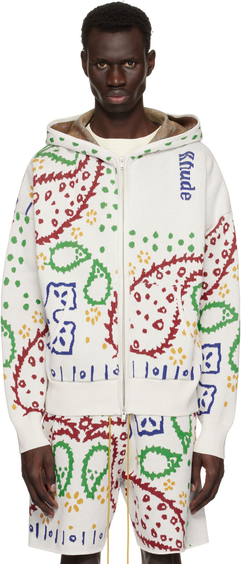 Huppari Rhude Rhude Bandana Knit Full-Zip Hoodie Valkoinen | RHPS25HO01472