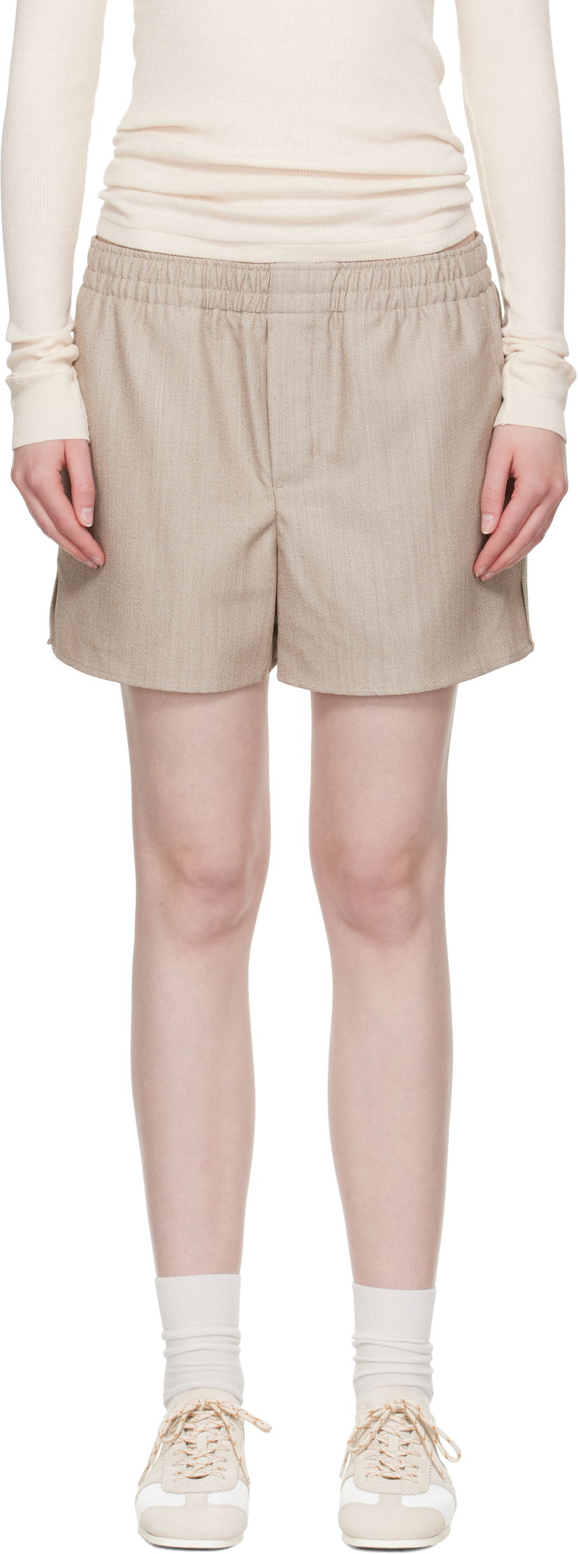 Shortsit AMI AMI Paris Wool Elasticated Shorts Beige | USO117.WV0065