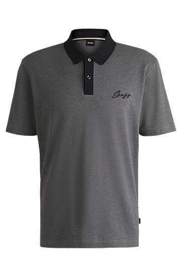 Poolopaita BOSS Mercerized Cotton Polo Shirt with Script Logo Harmaa | 50531402