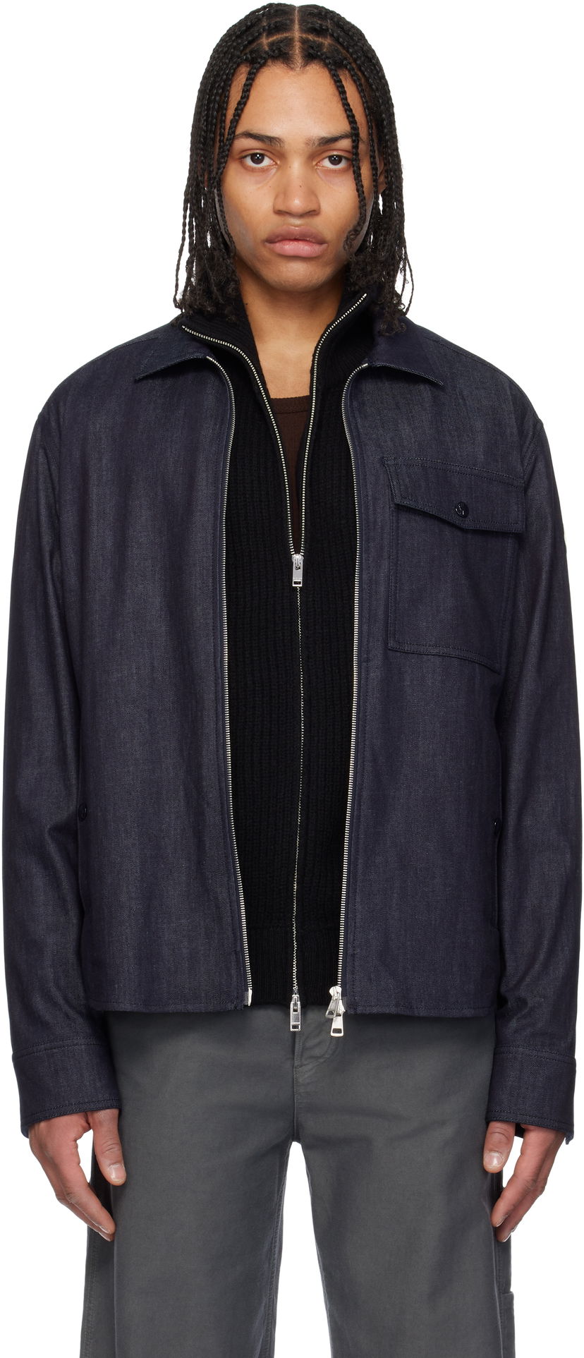Takki Moncler Moncler Long Sleeve Zip-Up Denim Jacket Sininen | K10912F00017M6688