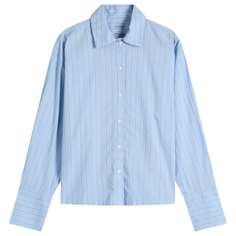 Paita CALVIN KLEIN Calvin Klein Cotton Poplin Sleep Shirt, Size Large Sininen | 000QS7243E2S3
