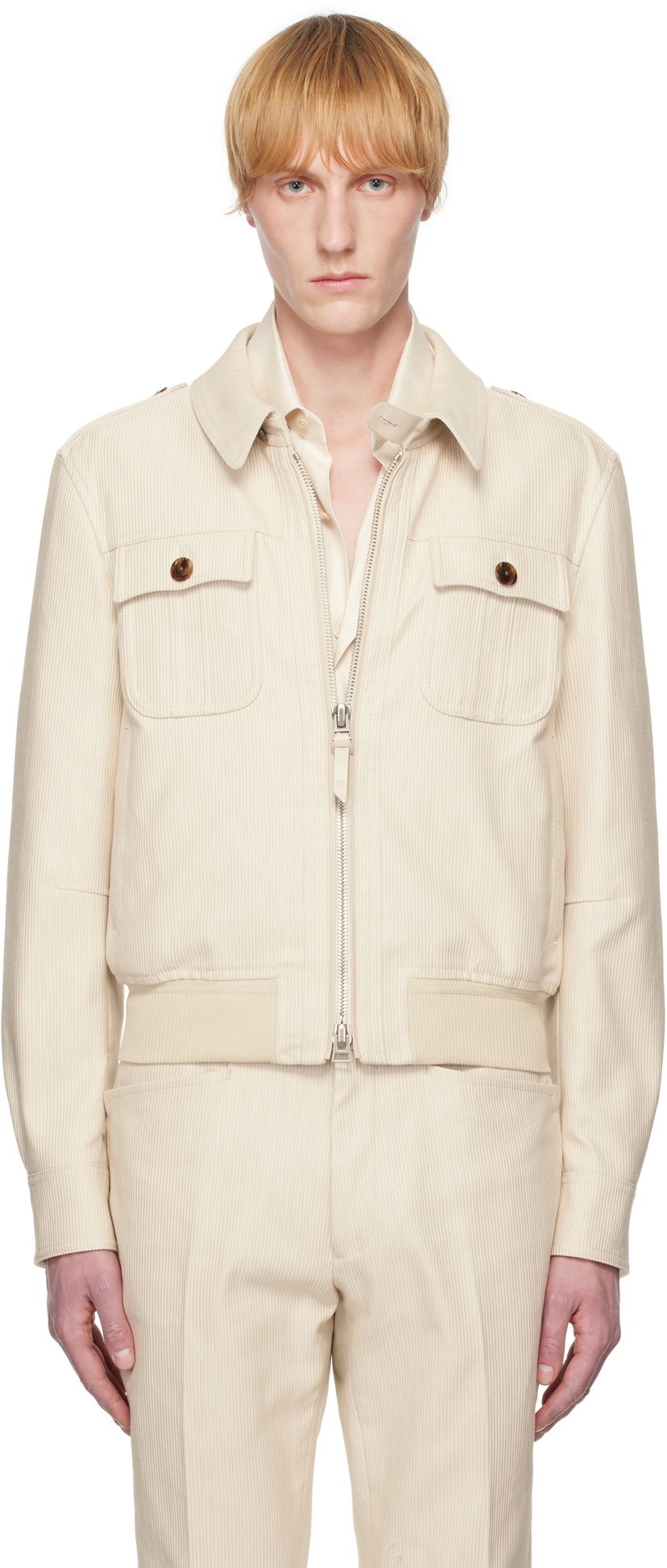 Bomber-takki Tom Ford TOM FORD Summer Corduroy Battle Jacket Beige | OBS054-FMC210S25