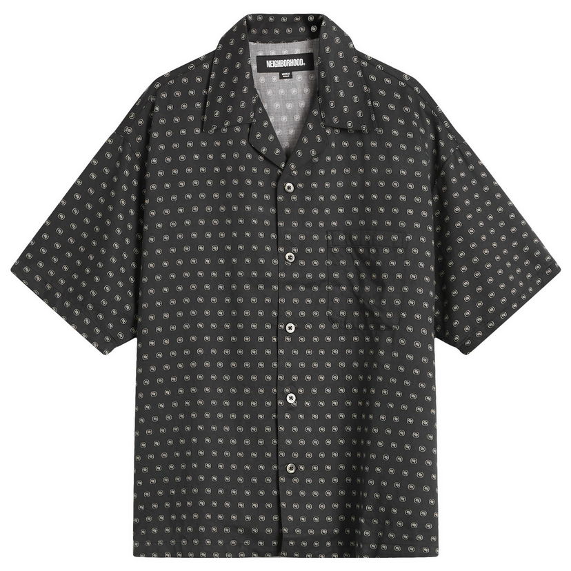 Paita Neighborhood Monogram Pattern Hawaiian Shirt, Size Large Musta | 251TSNH-SHM11-BLK